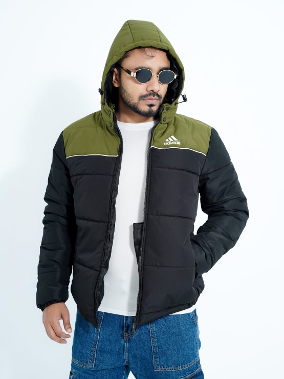 Long Sleeve Puffer Jacket (Black / Olive)